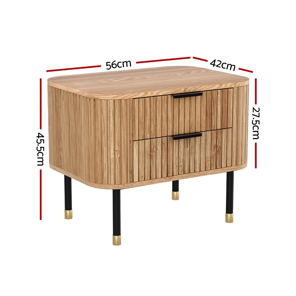 Artiss Bedside Table 2 Drawers Paulownia Wood Pine-1