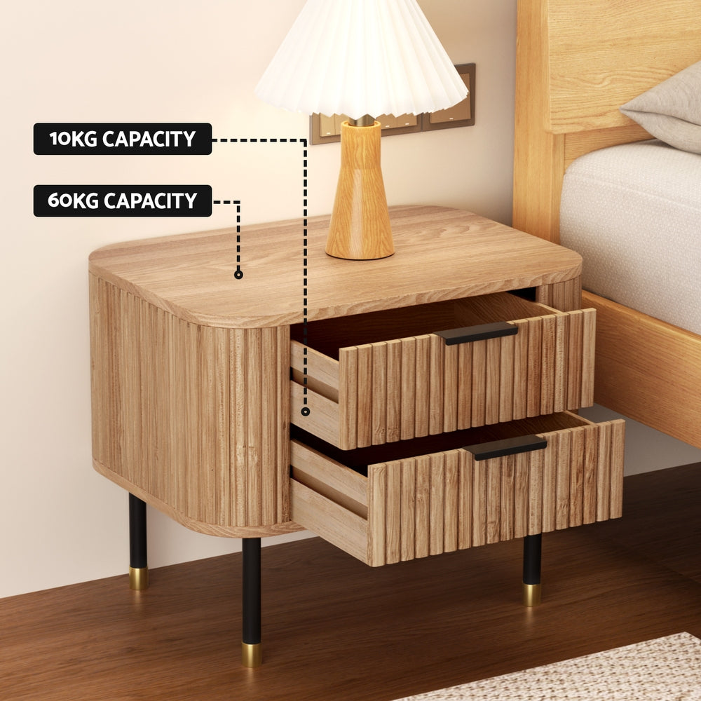 Artiss Bedside Table 2 Drawers Paulownia Wood Pine-4