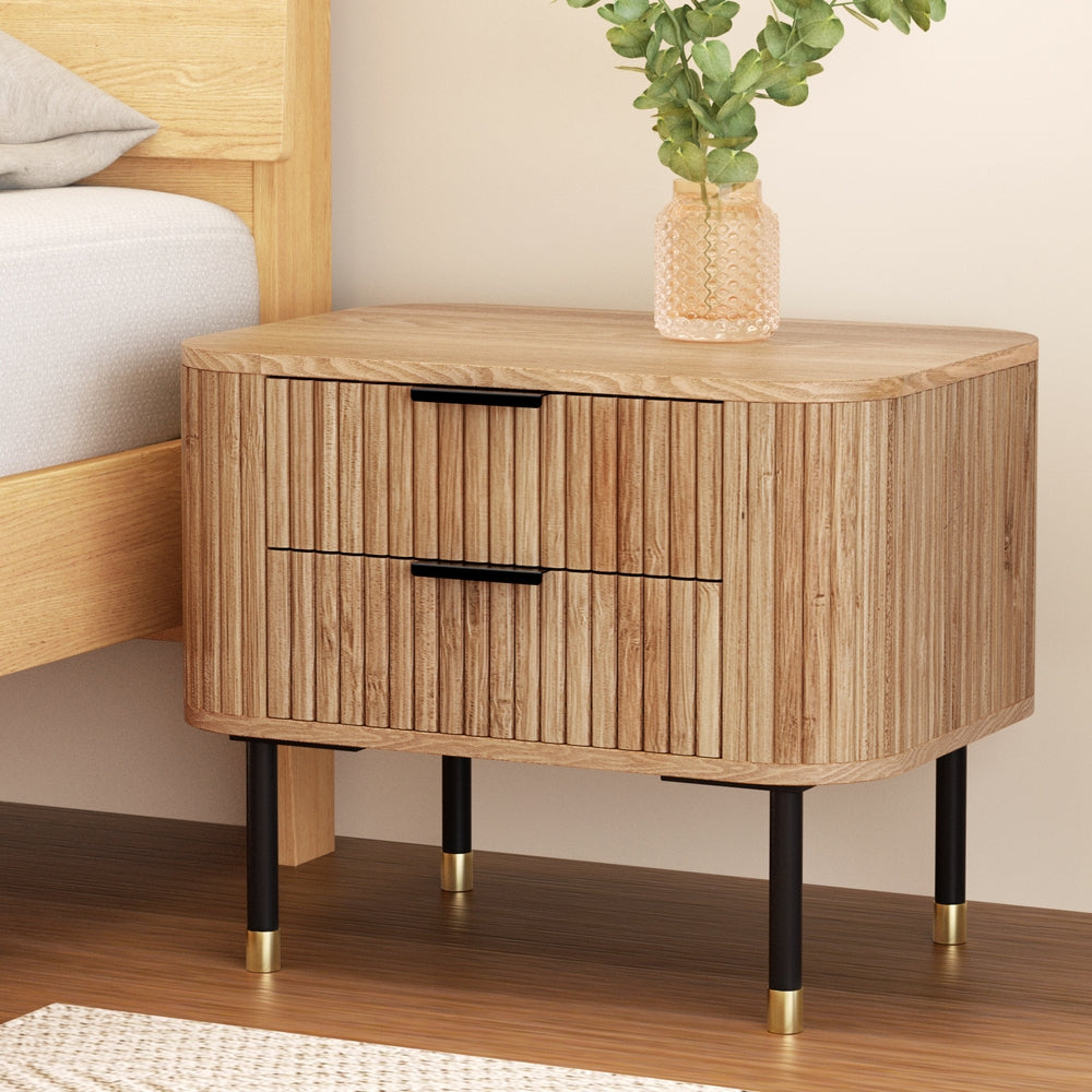 Artiss Bedside Table 2 Drawers Paulownia Wood Pine-6