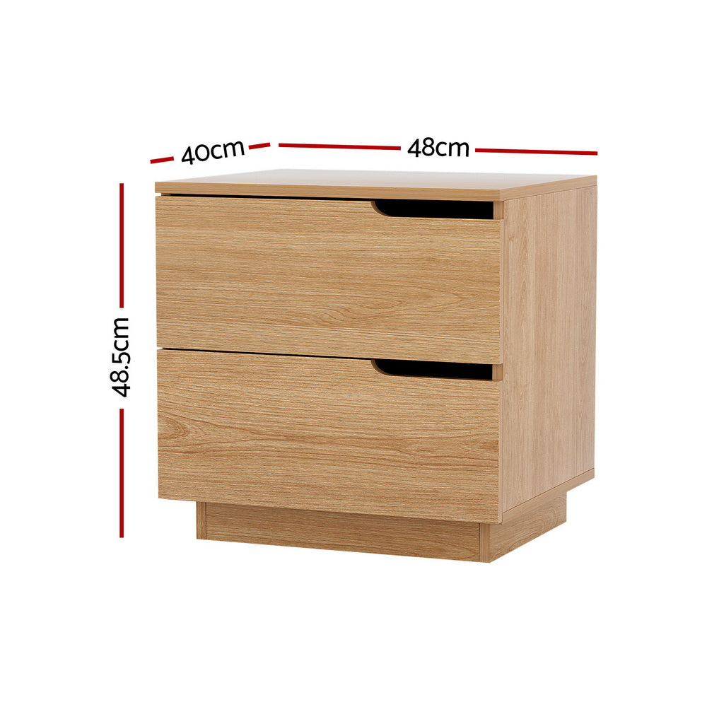 Artiss Bedside Table 2 Drawers Nightstand Pine-1