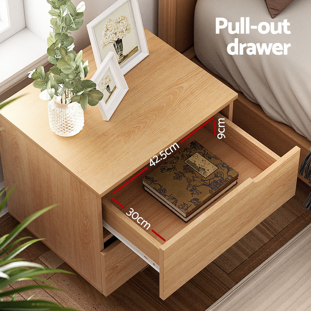 Artiss Bedside Table 2 Drawers Nightstand Pine-3