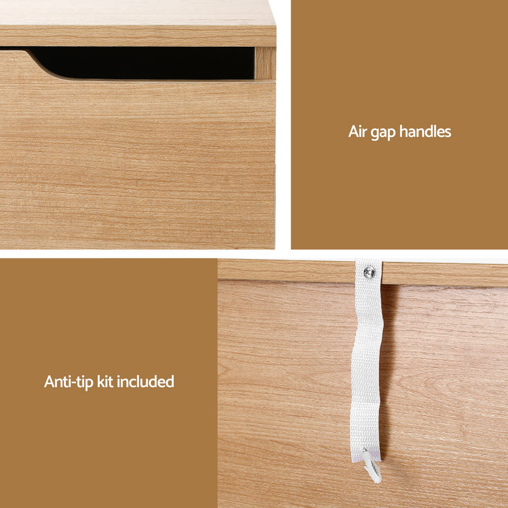 Artiss Bedside Table 2 Drawers Nightstand Pine-4