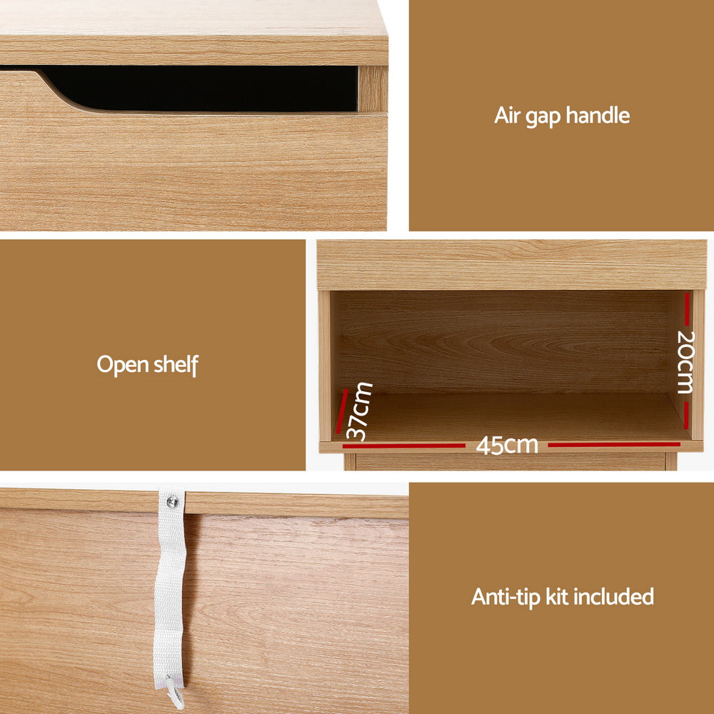 Artiss Bedside Table 1 Drawer 1 Shelf Nightstand Pine-4