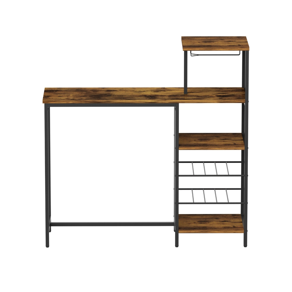 Artiss Industrial Bar Table with Wine Rack Cup Holder Multi-Level Storage 122cm Walnut-3