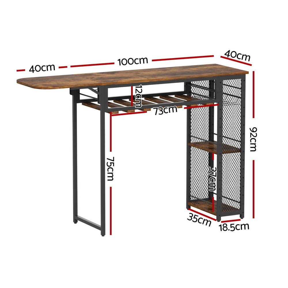 Artiss Industrial Bar Table with Wine Rack Built-in Cup Holder Extendable 140cm-2