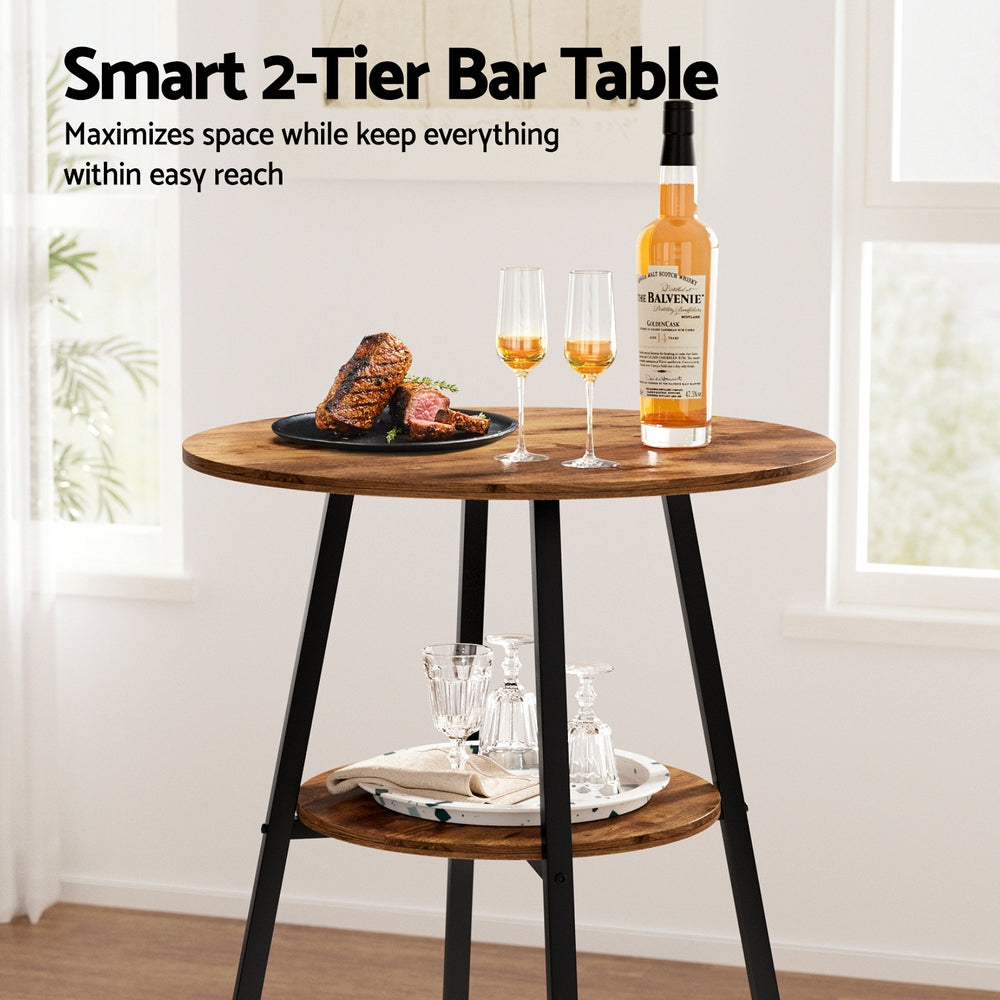 Artiss Industrial Bar Table with 2-Tier Organizer Weather-Resistant MDF Top Steel Frame-3