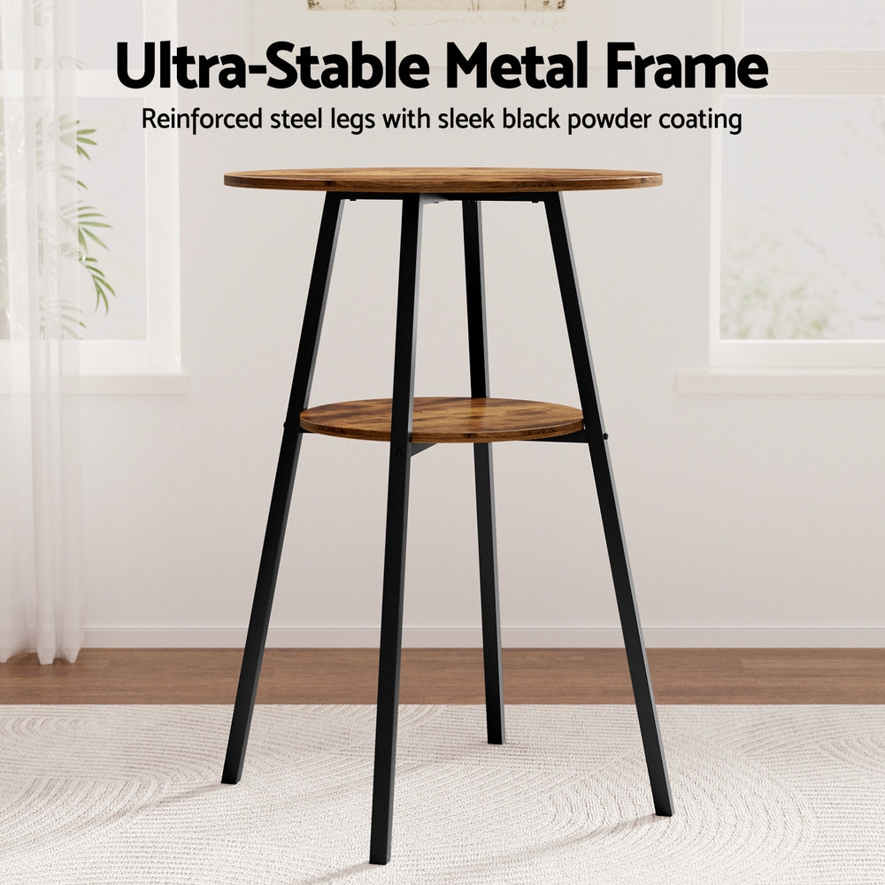 Artiss Industrial Bar Table with 2-Tier Organizer Weather-Resistant MDF Top Steel Frame-5