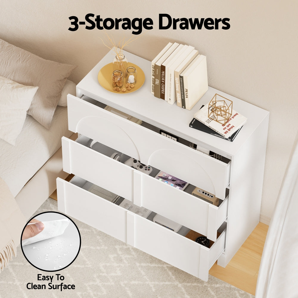 Artiss 3 Chest of Drawers Lowboy Dresser Cabinet White-4