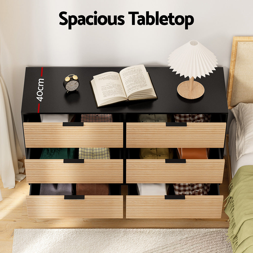 Artiss 6 Chest of Drawers Dresser Table Black&Pine-5