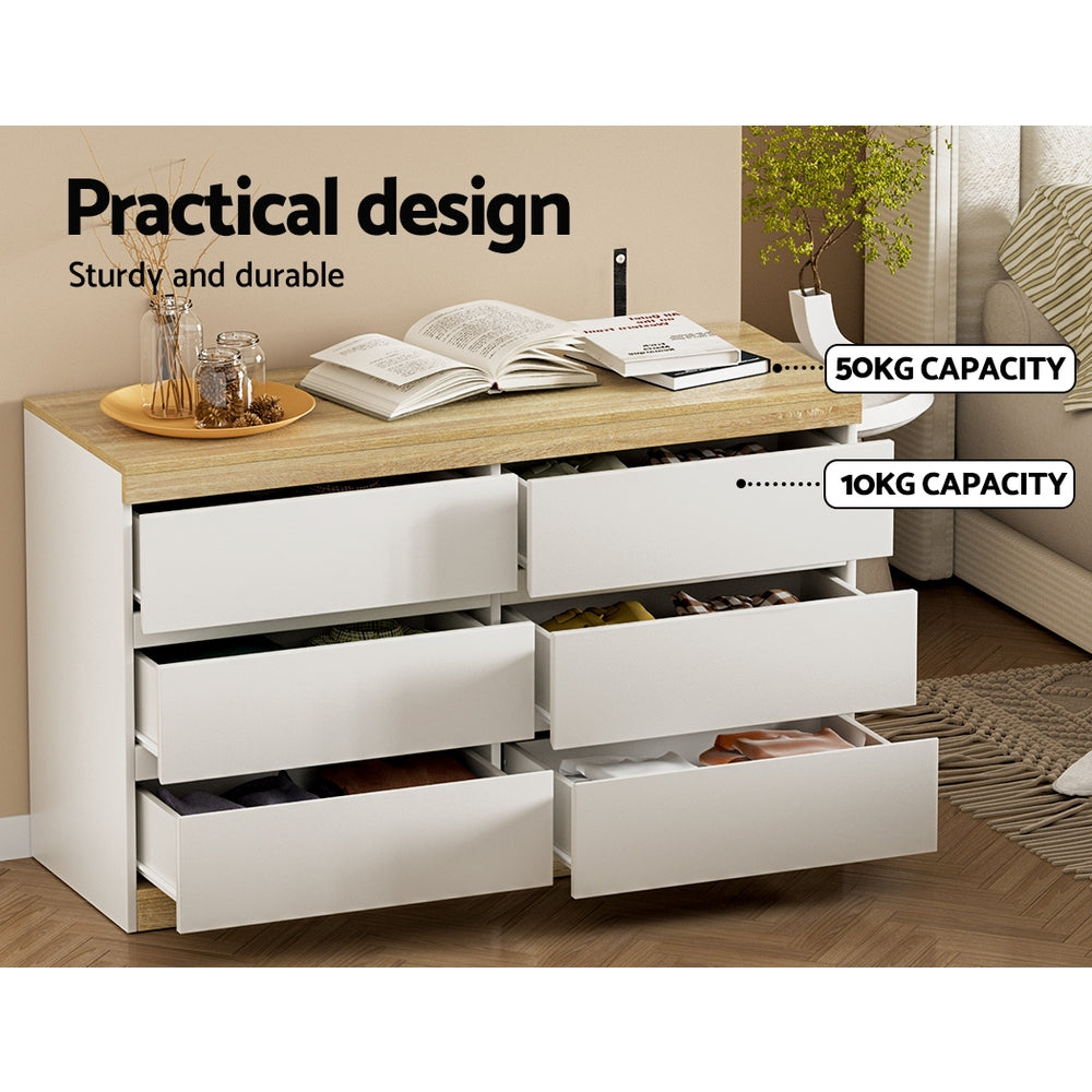 Artiss 6 Chest of Drawers Cabinet Dresser Table Tallboy Storage Bedroom White-4