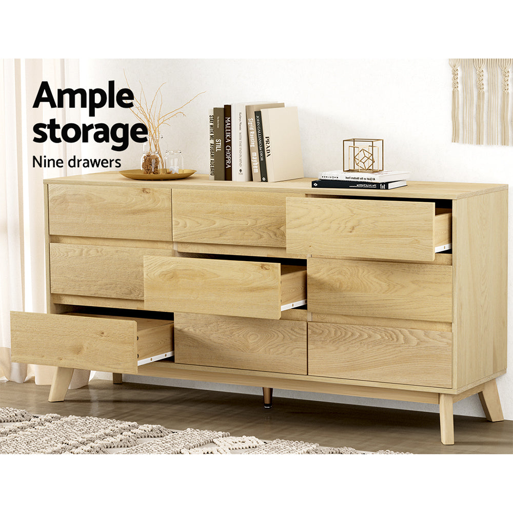 Artiss 9 Chest of Drawers Tallboy Cabinet - XAVI Pine-3