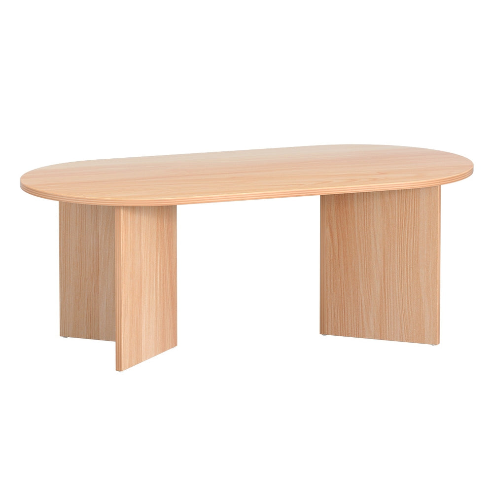 Artiss Coffee Table Oval 110CM Pine Alva-0