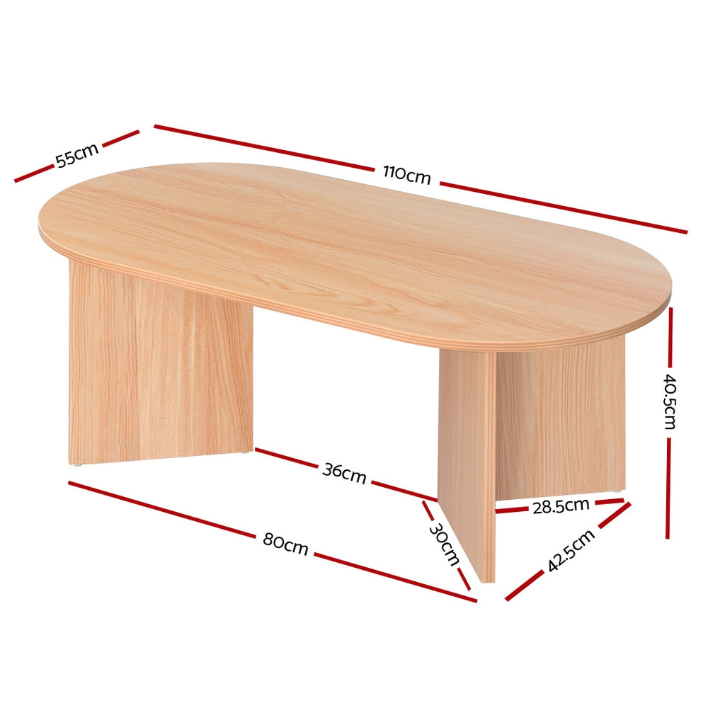 Artiss Coffee Table Oval 110CM Pine Alva-1