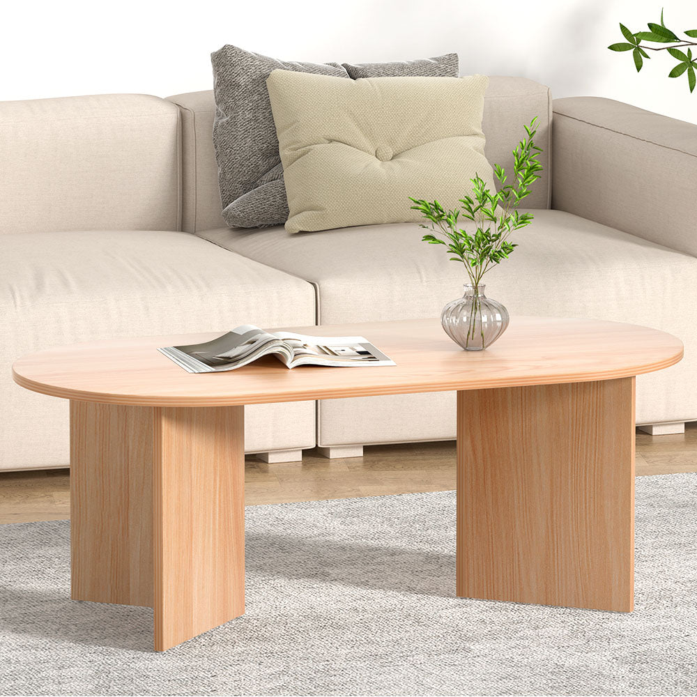 Artiss Coffee Table Oval 110CM Pine Alva-6