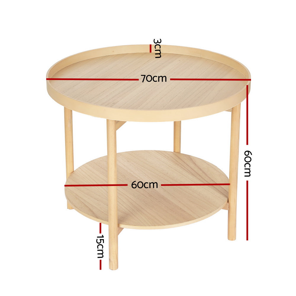 Artiss Coffee Table Side Table Round 70CM-1