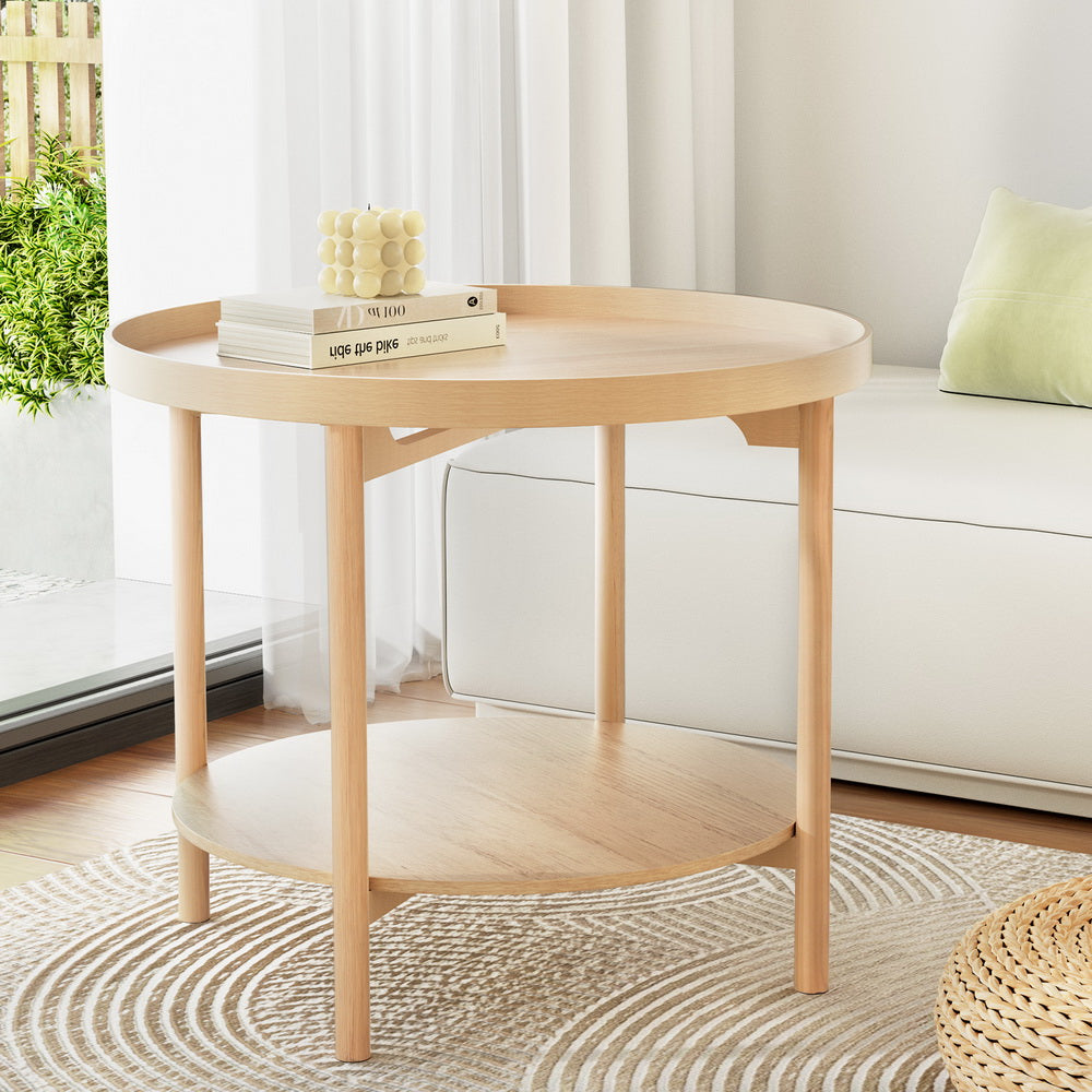 Artiss Coffee Table Side Table Round 70CM-6