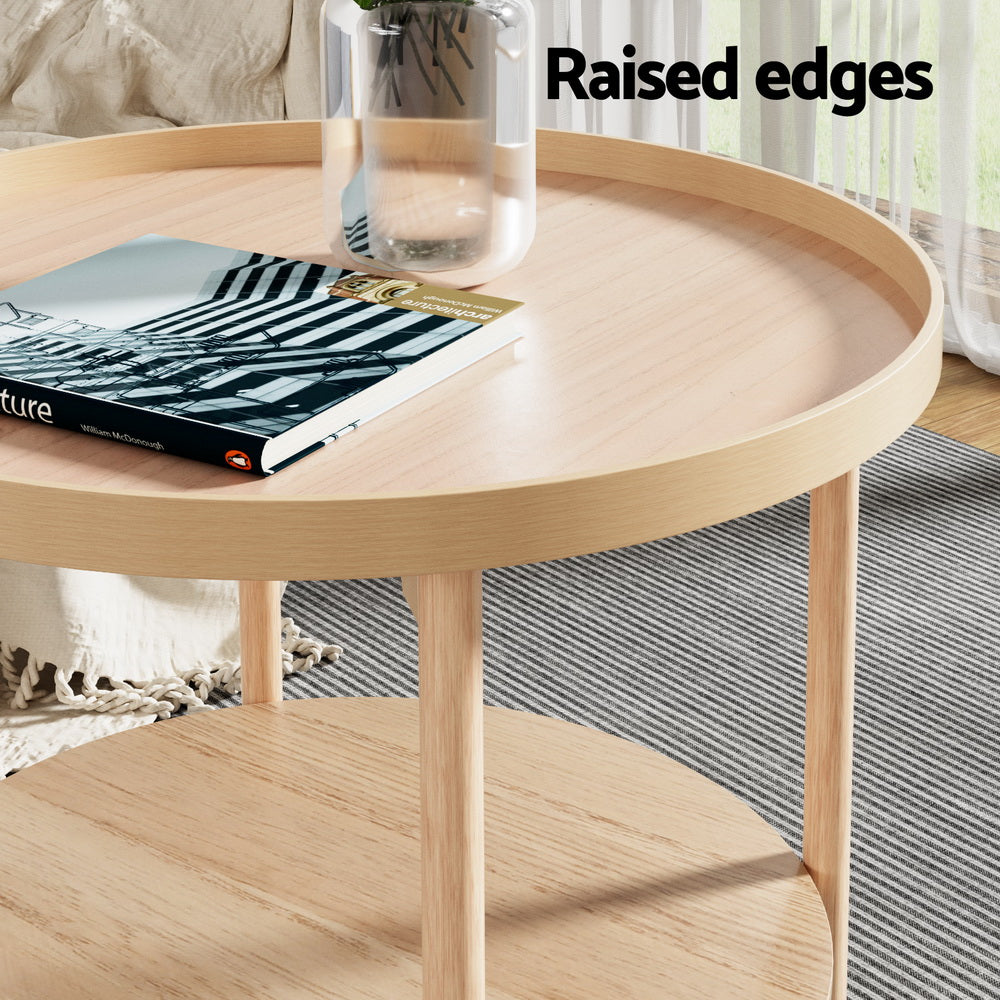 Artiss Coffee Table Side Table Round 70CM-4