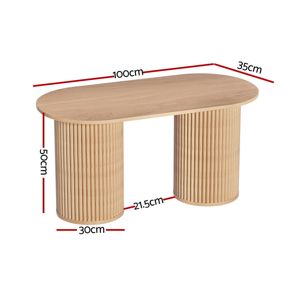 Artiss Coffee Table Oval 100CM Pine Samuel-1