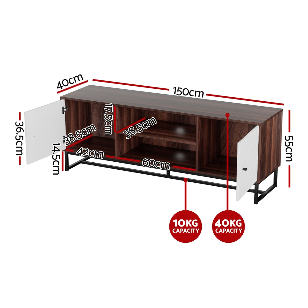 Artiss TV Unit 150cm Storage Shelves Walnut White-2