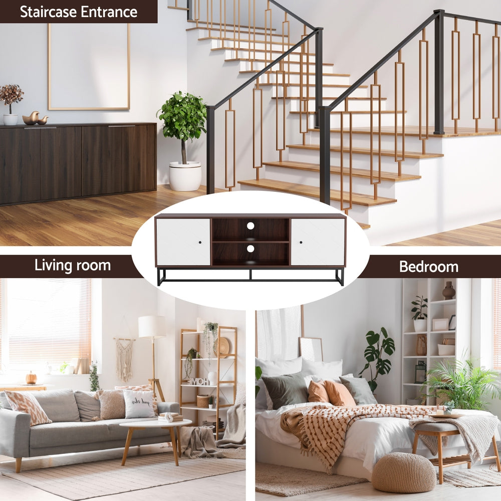 Artiss TV Unit 150cm Storage Shelves Walnut White-4