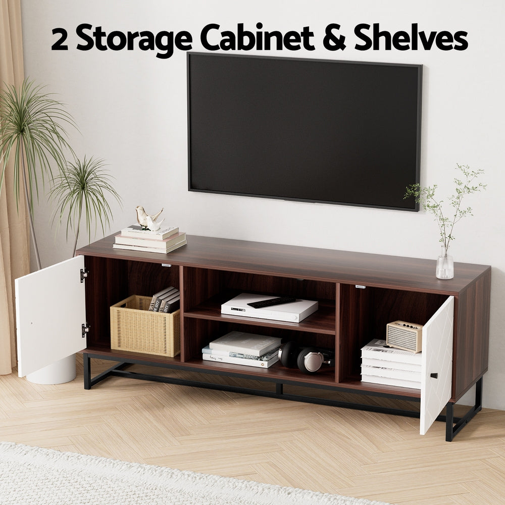 Artiss TV Unit 150cm Storage Shelves Walnut White-5