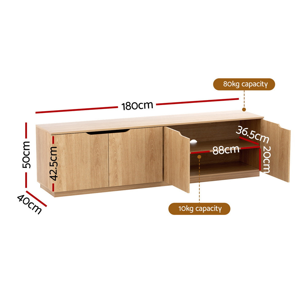 Artiss TV Unit Entertainment Unit Storage Cabinet 180cm Pine-2