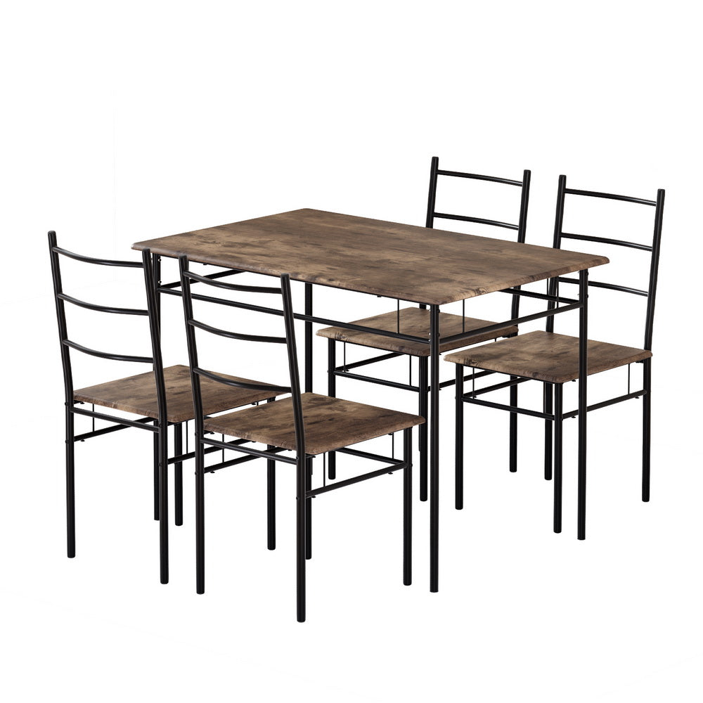 Artiss Dining Table and Chairs Set 5PCS Industrial Wooden Metal Desk Walnut-0