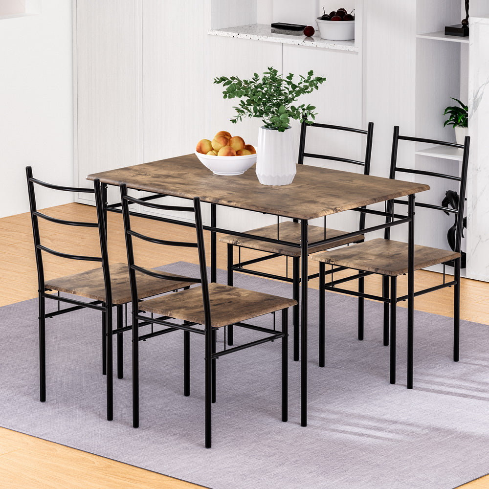 Artiss Dining Table and Chairs Set 5PCS Industrial Wooden Metal Desk Walnut-6