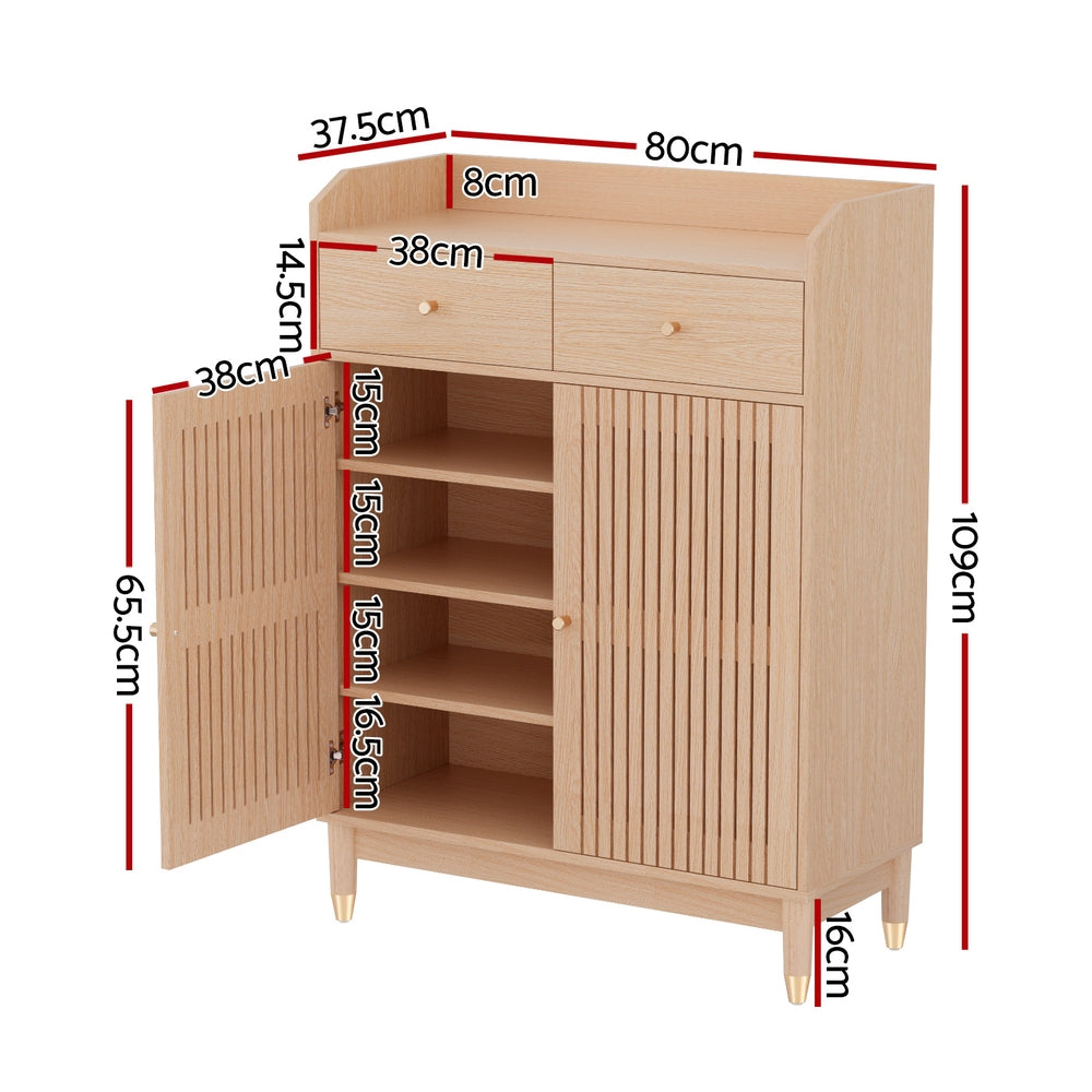 Artiss Shoe Rack Cabinet 4-Tier 16 Pairs Pine-1