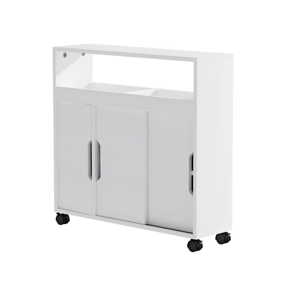 Artiss Bathroom Storage Cabinet Toilet Caddy Shelf 3 Doors With Wheels White-0