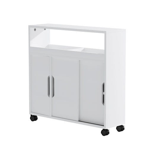 Artiss Bathroom Storage Cabinet Toilet Caddy Shelf 3 Doors With Wheels White-0