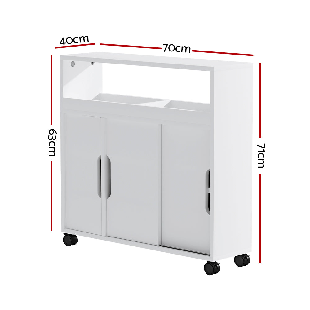Artiss Bathroom Storage Cabinet Toilet Caddy Shelf 3 Doors With Wheels White-1