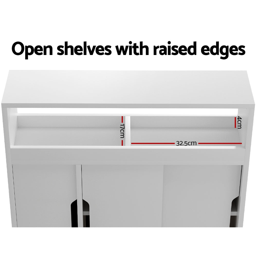 Artiss Bathroom Storage Cabinet Toilet Caddy Shelf 3 Doors With Wheels White-5