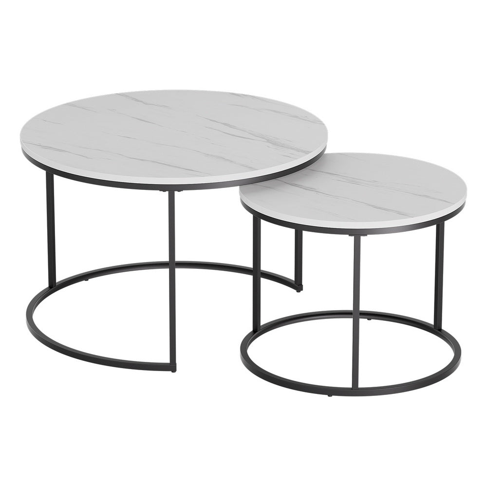 Artiss Nesting Coffee Table Set of 2 Marble Effect-0