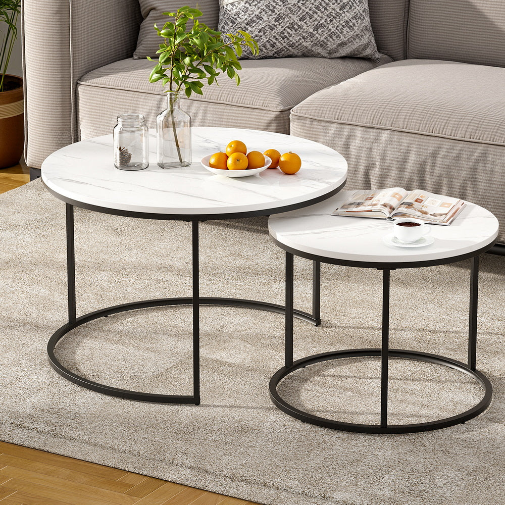 Artiss Nesting Coffee Table Set of 2 Marble Effect-6