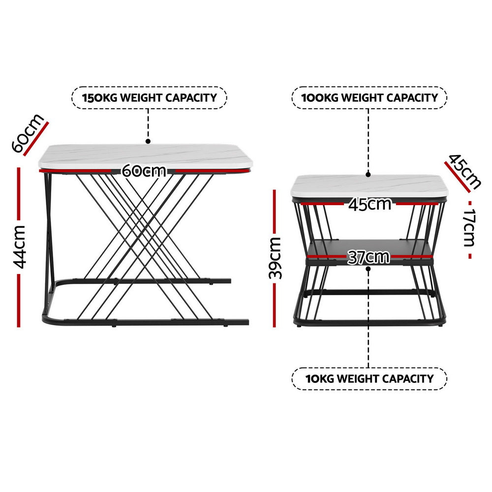 Artiss Nesting Coffee Table Set of 2 Marble Effect-1