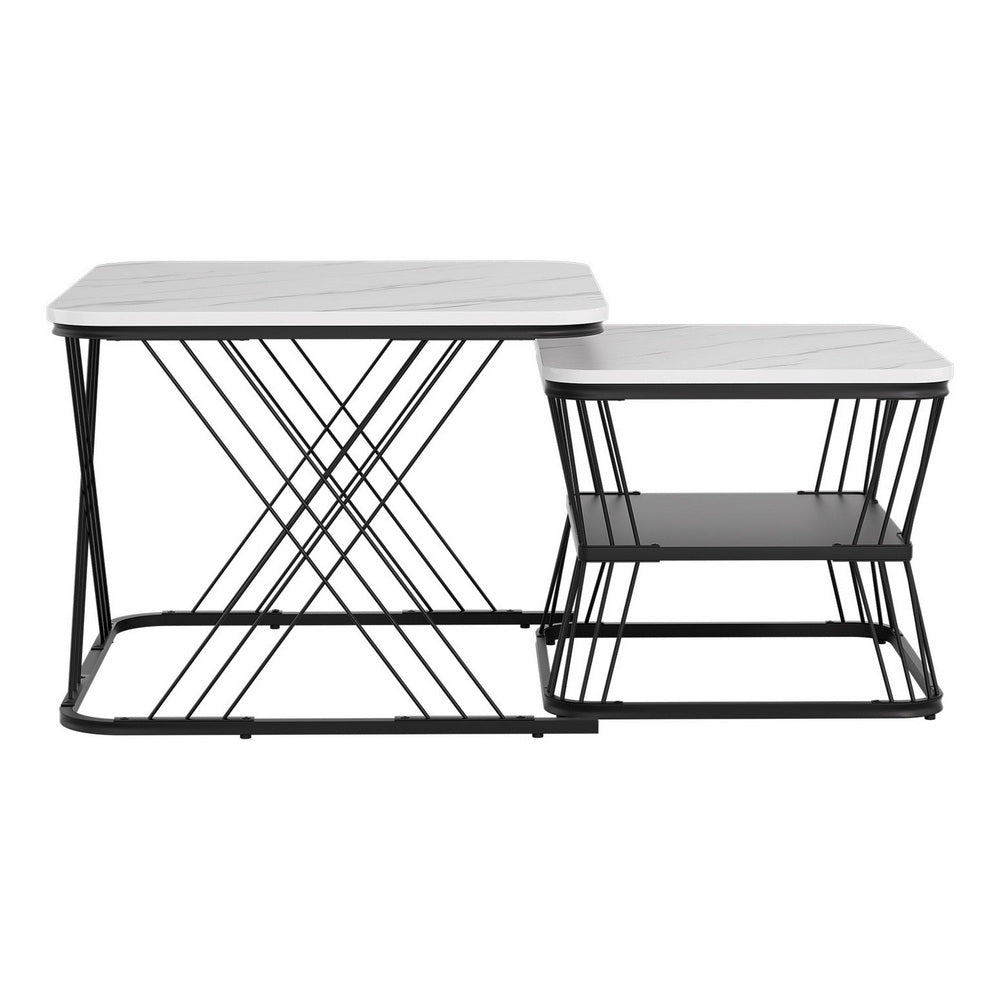 Artiss Nesting Coffee Table Set of 2 Marble Effect-2