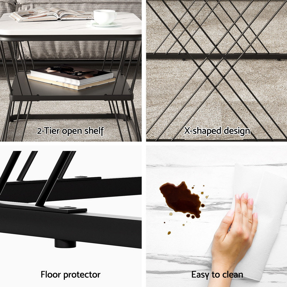 Artiss Nesting Coffee Table Set of 2 Marble Effect-4