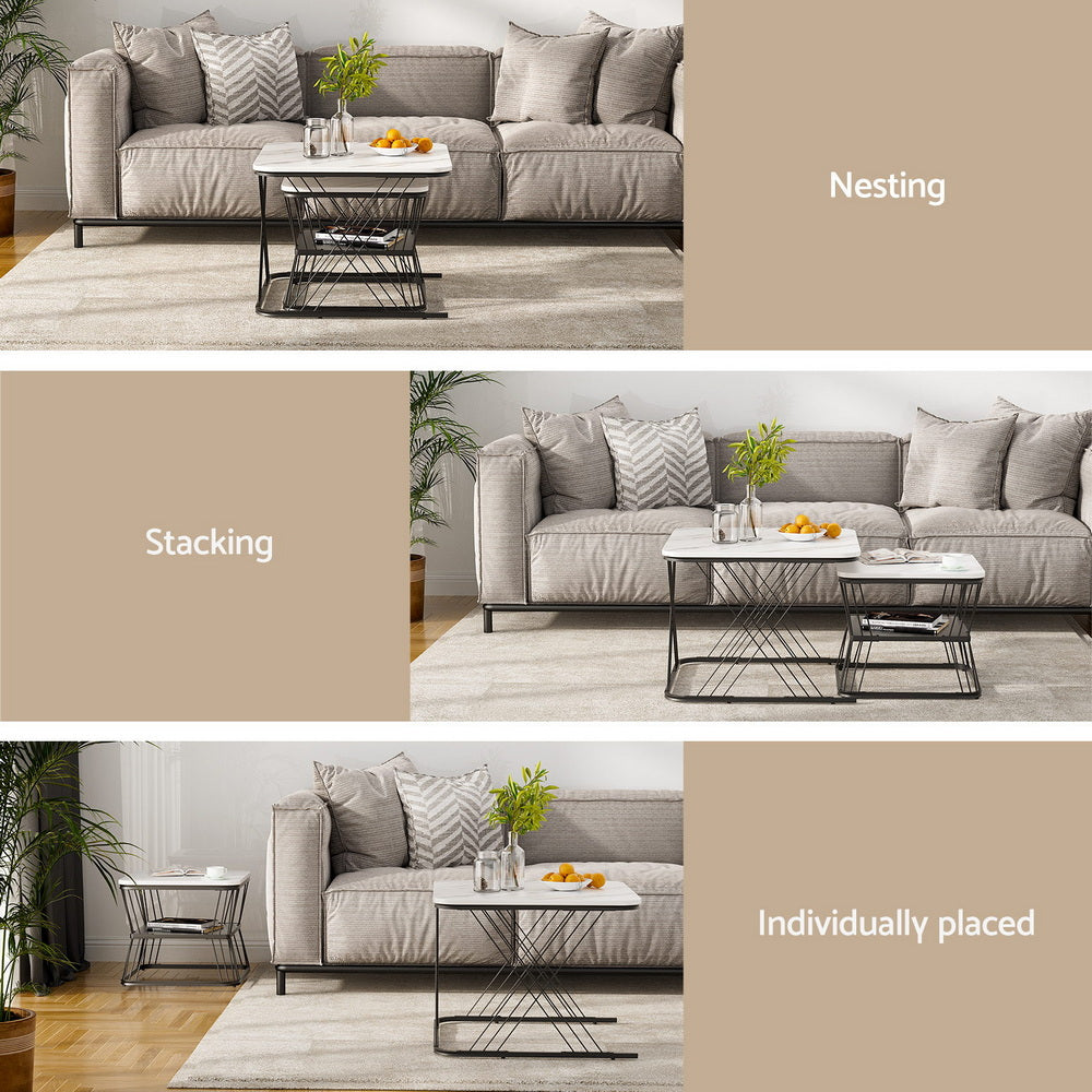 Artiss Nesting Coffee Table Set of 2 Marble Effect-5