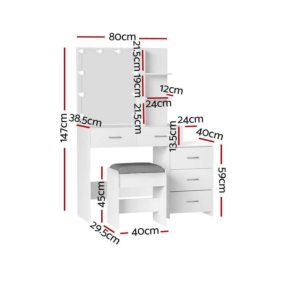 Artiss Dressing Table Set Stool 12 LED Bulbs White Dale-1