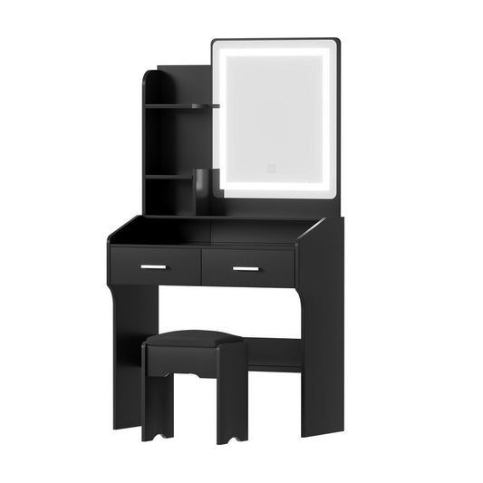 Artiss Dressing Table Set Stool Led Black-0