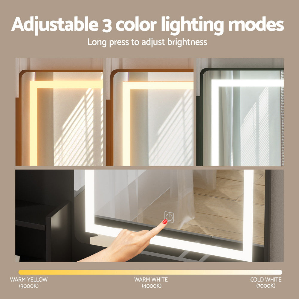 Artiss Dressing Table Set Stool Led Black-4