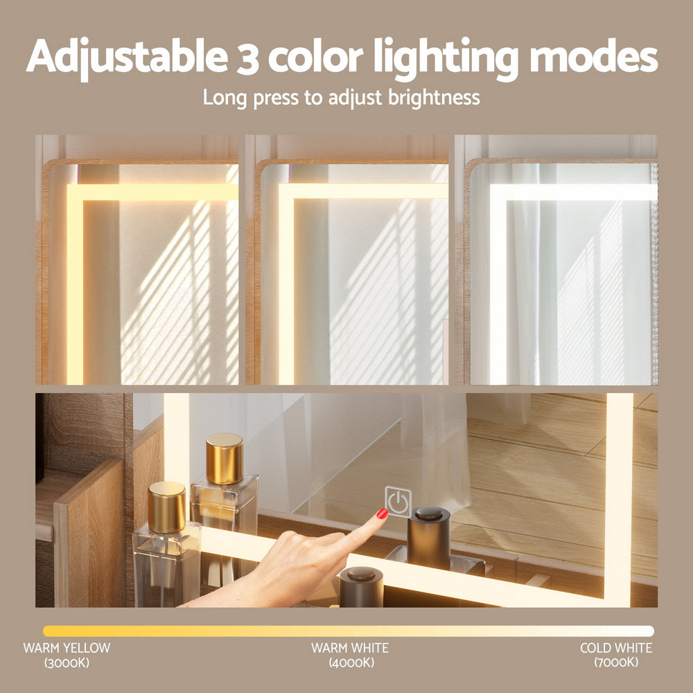 Artiss Dressing Table Set Stool Led Wood-4