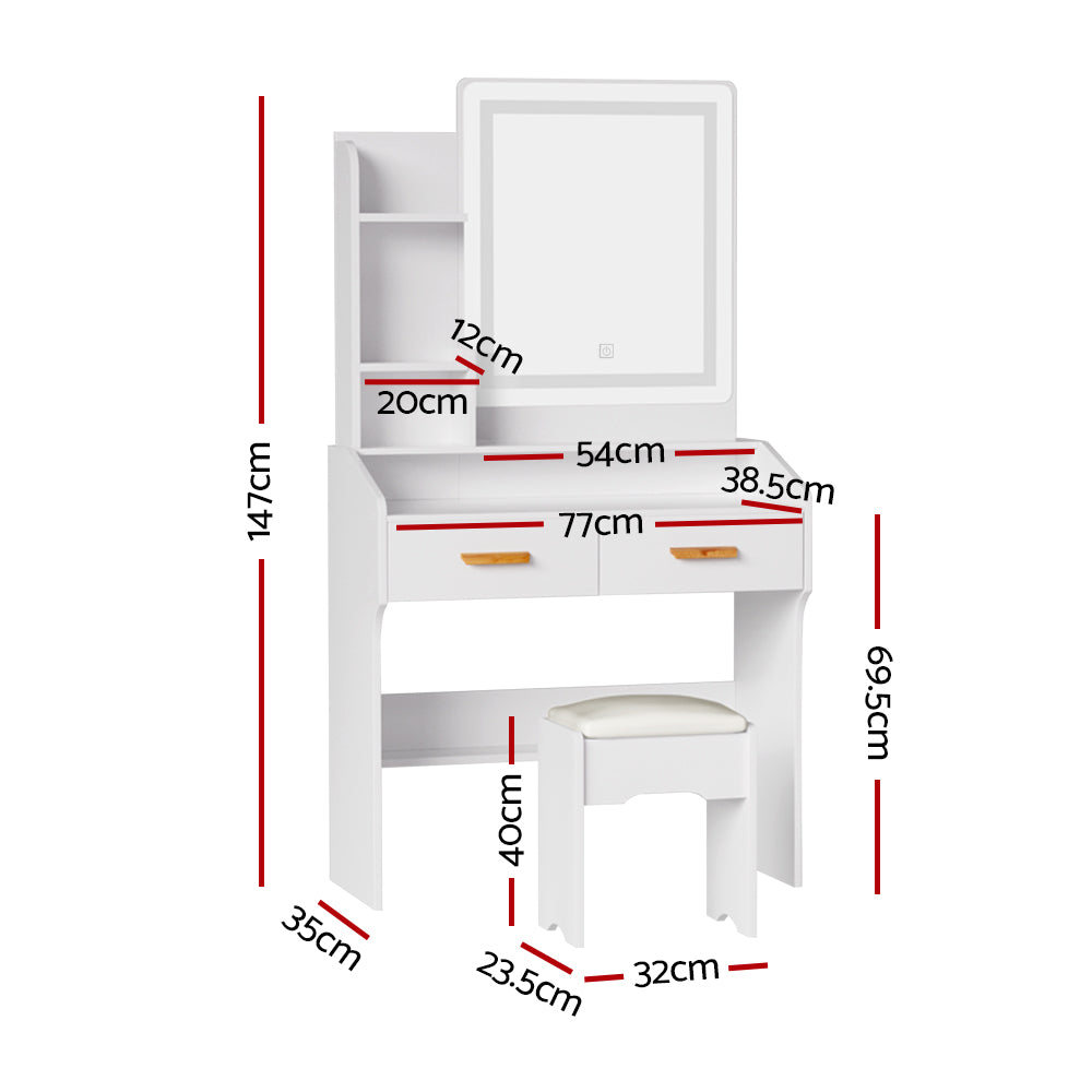 Artiss Dressing Table Set Stool Led White Doria-1