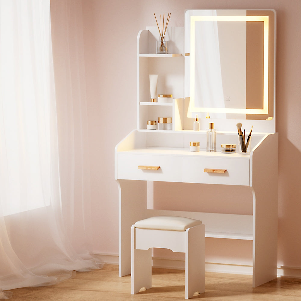 Artiss Dressing Table Set Stool Led White Doria-6