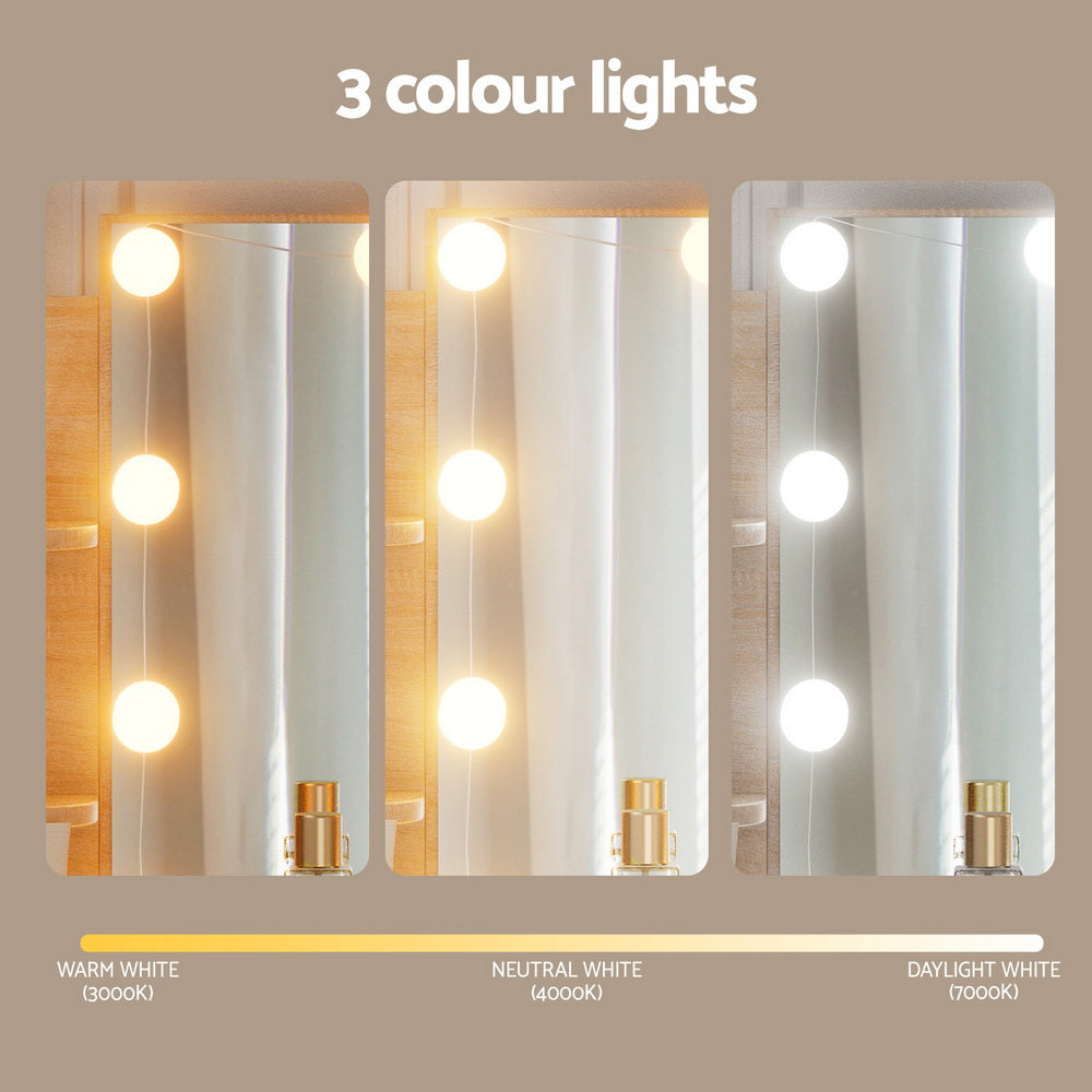 Artiss Dressing Table Set Stool 10 Led Bulbs Wood-4