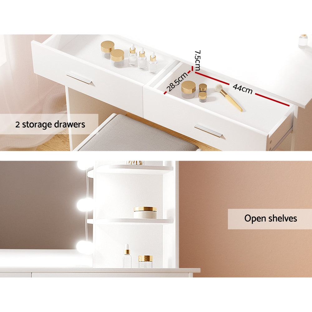 Artiss Dressing Table Set Stool 10 Led Bulbs White Dulcea-4