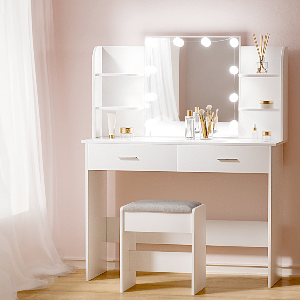 Artiss Dressing Table Set Stool 10 Led Bulbs White Dulcea-6