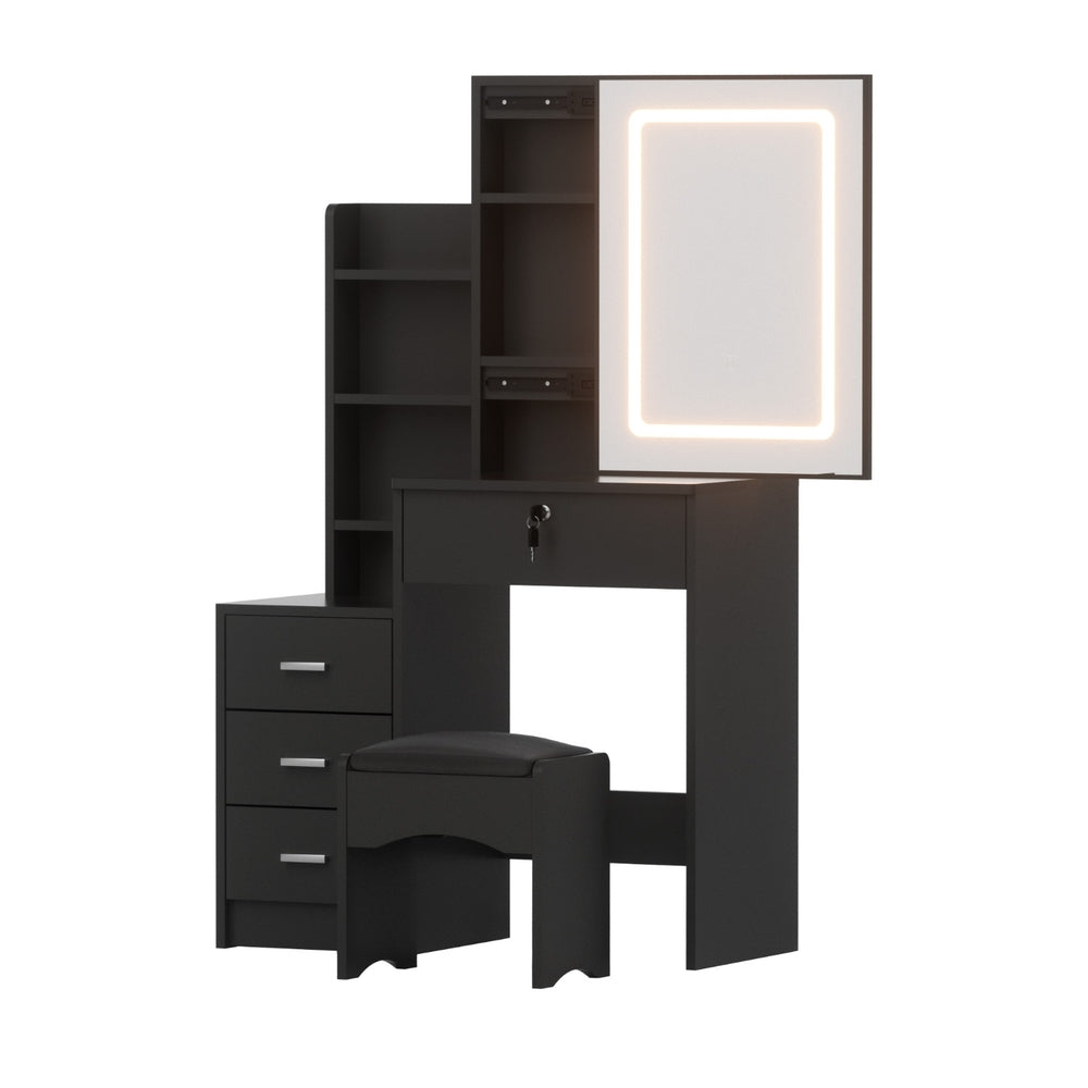 Artiss Dressing Table Vanity Desk Set Stool Led Black-0