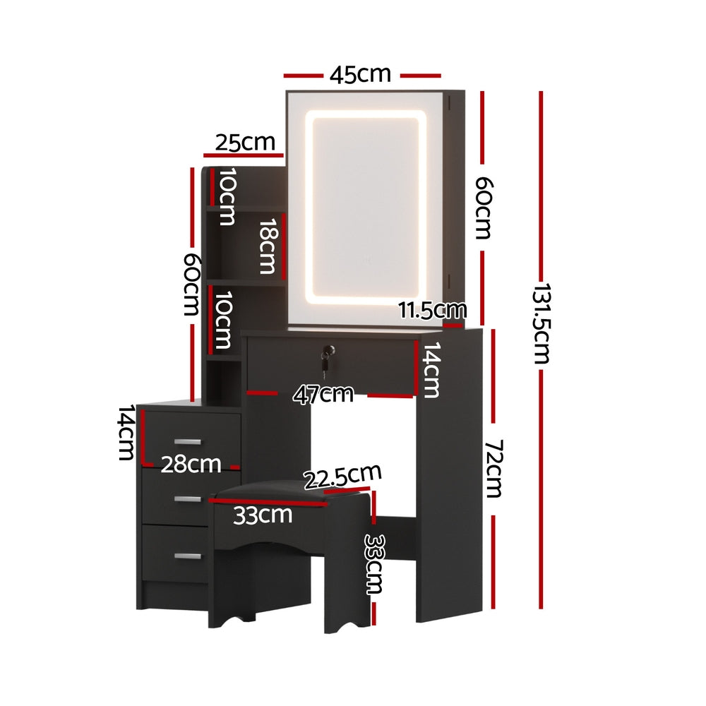 Artiss Dressing Table Vanity Desk Set Stool Led Black-2